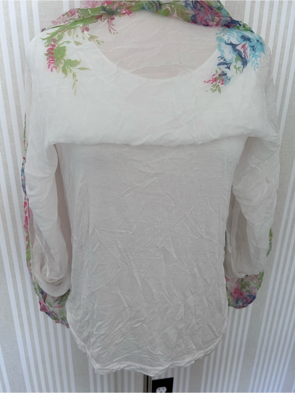 Elena Baldi Women's 100% Silk Caftan Floral Sheer Pullover Blouse Size Large NWT - Picture 7 of 11